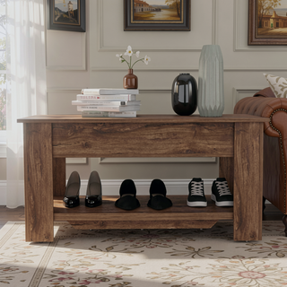 Sunvega Lift Top Storage Table with Lower Shelf and Metal Hinges for Shoes