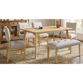 Sunvega Retro Rectangular Dining Table for 6 with Rubberwood Legs and Anti-Scratch Feet