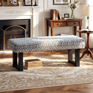 Sunvega Boho Fabric Bench with Modern Influences and Rubberwood for Bedroom