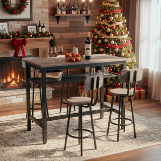Sunvega 5 Piece Counter Height Table and Chairs Set for 4 with Backrests and Footrests