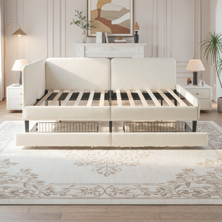 Sunvega Twin Size Upholstered Sofa Bed Frame with 2 Storage Drawers and Velvet