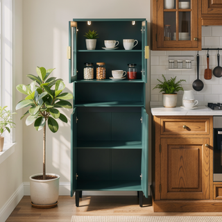 Sunvega Tall Storage Bookcase with 4 Adjustable Shelves and Tempered Glass Doors