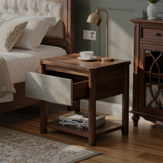 Sunvega Modern Farmhouse Nightstand with Drawer and Open Shelf for Bedroom or Living Room