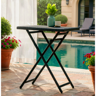Sunvega Folding Outdoor Bar Table with Powder-Coated Iron Frame and Wicker