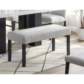 Sunvega Light Gray Upholstered Bench with Tufted Seat and Dark Finish Legs