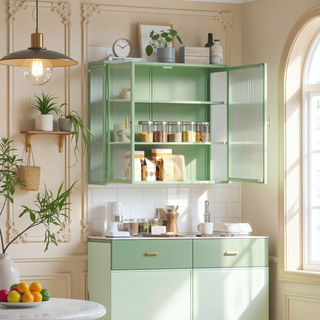 Sunvega Modern Two-Door Wall Cabinet with Three-Tier Storage for Living Room