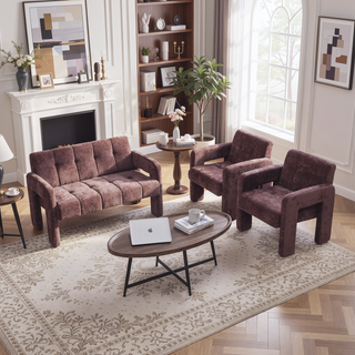 Sunvega Nordic Modern Upholstered Sofa with Dual Armrests for Living Room and Bedroom