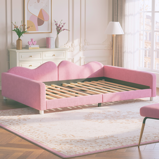 Sunvega Full Size Upholstered Daybed with Cloud Shaped Backrest and Sherpa Fabric