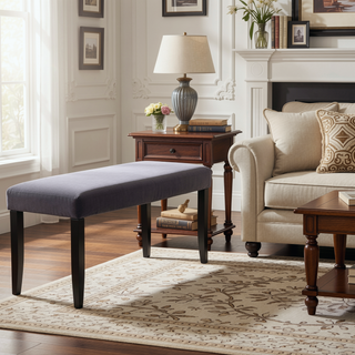 Sunvega Gray Velvet Dining Bench with Memory Foam Topper and Hardwood Legs