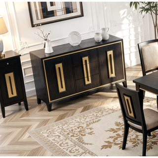 Sunvega Modern Espresso Nightstand with Gold Accent Trim and Felt-lined Drawer