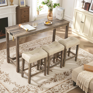 Sunvega 4 Piece Bar Table Set with USB Outlets and Padded Stools for Living Room