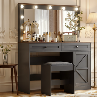 Sunvega Makeup Vanity Table with Large Mirror and 11 Brightness Adjustable LED Lights