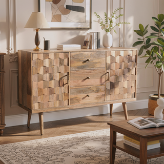 Sunvega Mid-Century Modern 3 Drawer Sideboard with 2 Door and Mango Wood Frame