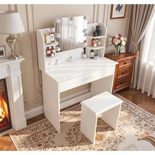 Sunvega Vanity Table with Adjustable Mirror Spacious Drawer and Matching Stool