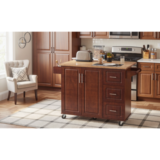 Sunvega Mobile Kitchen Island Cart with 3 Drawers Spice Rack and Drop Leaf Table