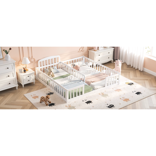 Sunvega Double Twin Floor Bed with Guardrails for Compact Rooms and Limited Space