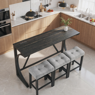 Sunvega Industrial Bar Table and Chairs Set with Power Outlet for Living Room