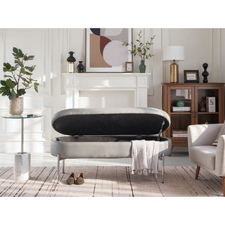 Sunvega Glam Contemporary Storage Bench with Chrome Metal Base and Faux Leather