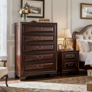 Sunvega Modern Tall Dresser Chest with Five Molded Drawers and Antique Metal Handles