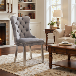 Sunvega Modern High-end Tufted Velvet Upholstered Dining Chair with Chrome Legs and Nailhead Trim