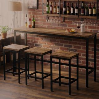 Sunvega 4-Piece Counter Height Dining Table Set with 3 Stools and Footrests