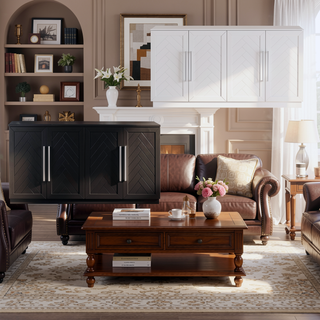 Sunvega Sideboard Buffet Cabinet with Adjustable Shelves and Silver Handles for Kitchen Dining Room