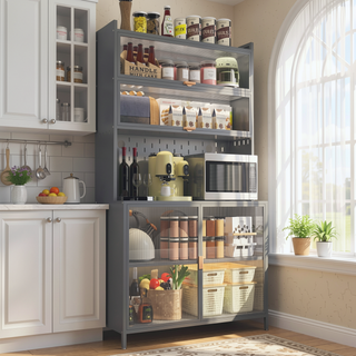 Sunvega 73-Inch 6-Tier Flip Door Pantry Cabinet with Adjustable Shelves for Kitchen