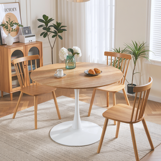 Sunvega 42.1 Inch Round Oak MDF Top Pedestal Dining Table for 4-6 People