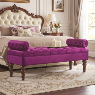 Sunvega Upholstered Tufted Velvet Bench with Wooden Legs for Bedroom or Living Room
