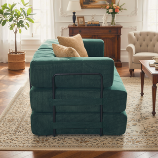 Sunvega High Quality Corduroy Folding Sofa Bed with 2 Pillows and Foam Spring Mattress
