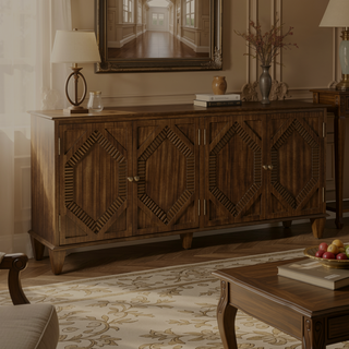 Sunvega Mid Century Modern Sideboard Buffet Cabinet with Spacious Storage and Geometric Accent