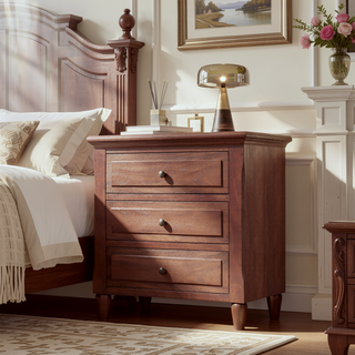 Sunvega Pine Wood Nightstand with 3 Spacious Drawers and Smooth Gliding Rails