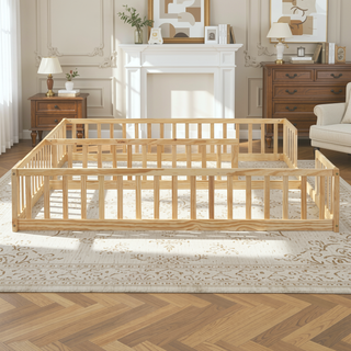 Sunvega Double Twin Floor Bed with Guardrails for Compact Rooms and Limited Space