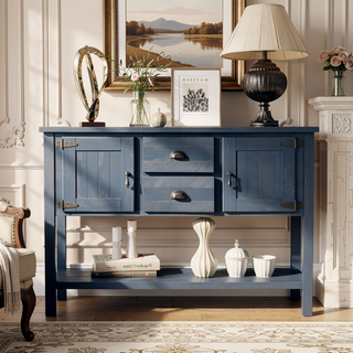 Sunvega Retro Style Solid Pine Wood Sideboard Console Table with 2 Drawers and Cabinets
