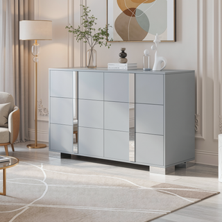 Sunvega Elegant Gray Nightstand with 2 Drawers and Metal Foot for Bedroom