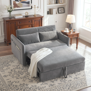 Sunvega 3-in-1 Adjustable Velvet Sleeper Sofa Bed with USB Port and Storage Pockets