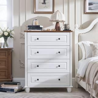 Sunvega Modern 4 Drawer Dresser with Wide Tabletop and Metal Handles for Living Room