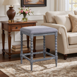 Sunvega 26'' Acacia Wood Counter Stools Set of 2 with Foam-Padded Upholstered Seat