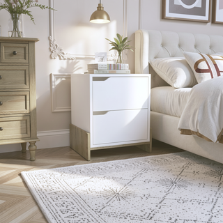 Sunvega Classic White Nightstand with Spacious Drawer and Open Shelf for Bedroom