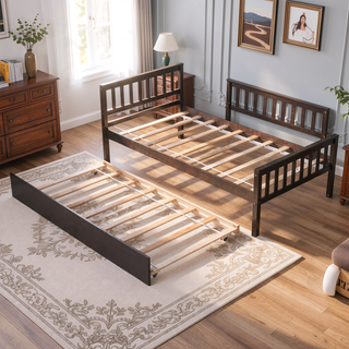 Sunvega Twin Bed Frame with Trundle and Headboard for Small Bedroom Space Saving