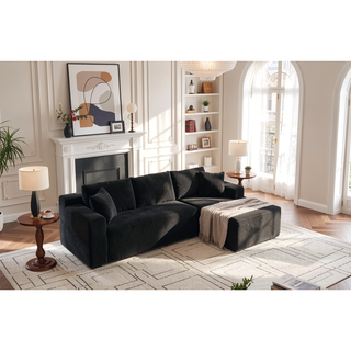 Sunvega Plush L-Shaped Cloud Sectional Sofa with Corduroy Fabric for Living Room