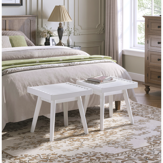 Sunvega Solid Wood Slatted Bench with Sturdy Tapered Legs for Entryway