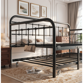 Sunvega Twin Size Victorian Style Metal Daybed Frame with Trundle Set for Guest Room