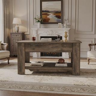 Sunvega Dark Brown Lift Top Storage Bench with Lower Shelf for Entryway