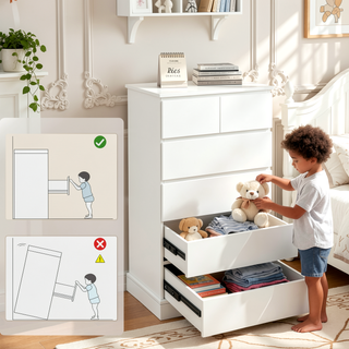Sunvega Modern White 6 Drawer Tall Dresser with Concealed Handles for Bedroom