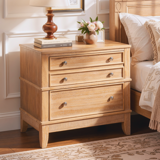 Sunvega Hazel 3-Drawer Nightstand with Felt Lined Drawers and Pewter Hardware