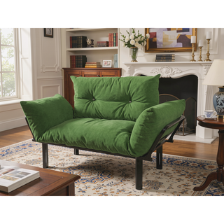 Sunvega Blue Small Space Saver Love Seat Couch with Arms for Living Room