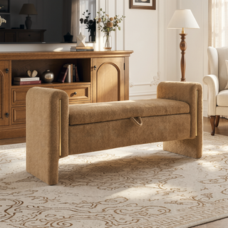Sunvega Modern Teddy Upholstered Storage Bench with Arms for Living Room Bedroom