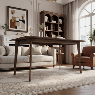 Sunvega Mid-Century Modern Solid Wood Dining Table with Brown Stain Finish