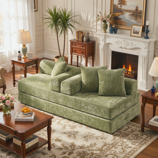 Sunvega Convertible Chenille Folding Sofa Bed with Pillows for Living Room